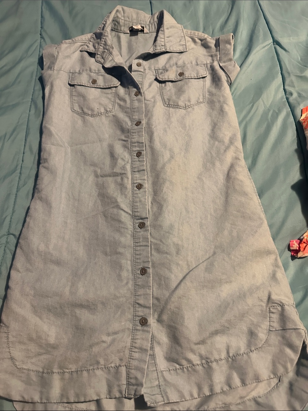 Calvin Klein Light Blue Denim Button-Front A-Line Dress